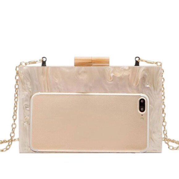 Acrylic Clutch Bag with Removable Chain Shoulder Strap Peach and Gold - Picture 9 of 9